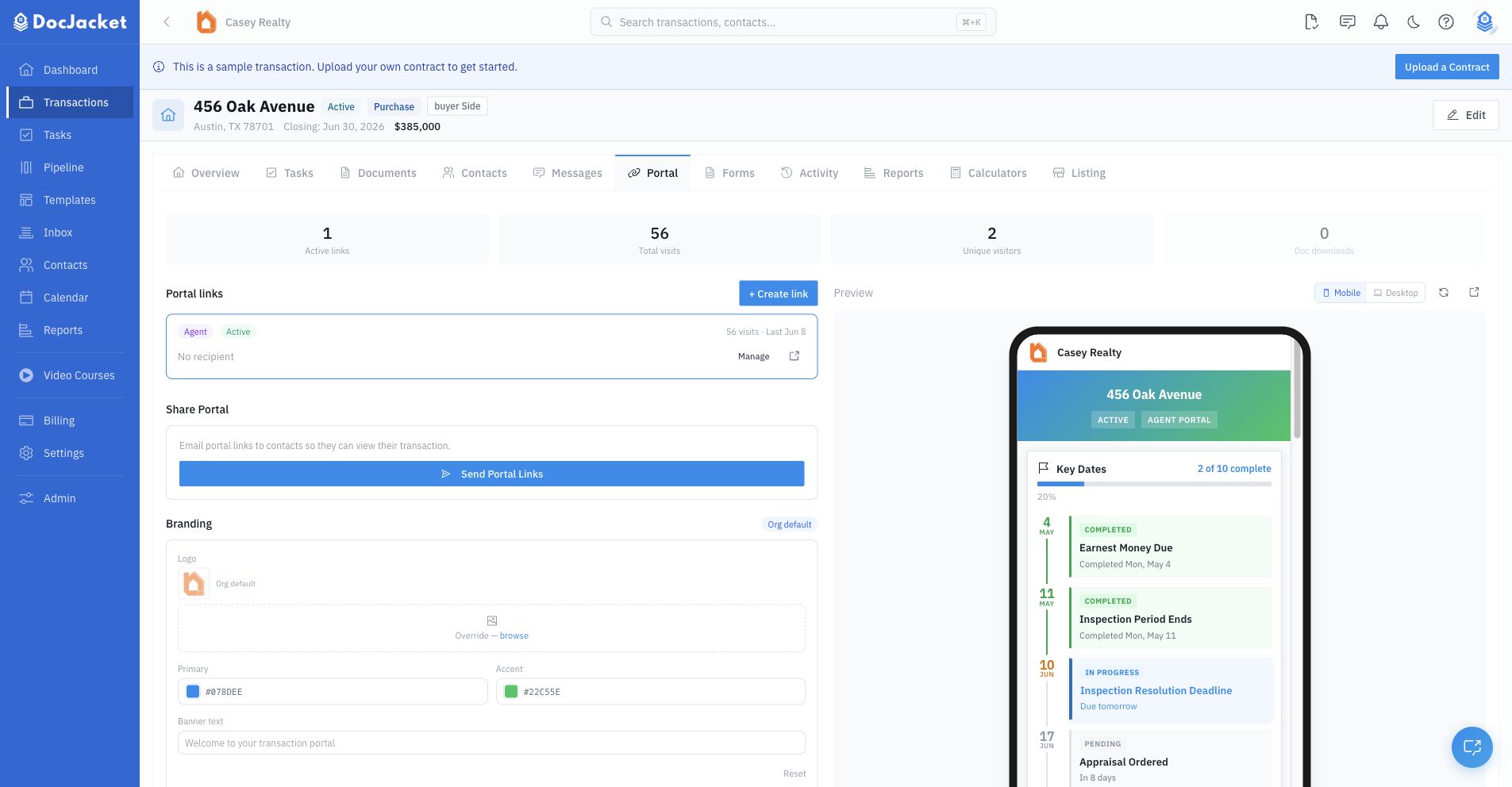 Portal link management with active-link stats