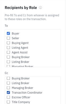 Email template recipient rules with role-based To and Cc